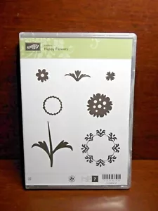 NEW Stampin' Up! Unmounted Rubber Stamps Set of 7 Happy Flowers Spring Garden - Picture 1 of 2