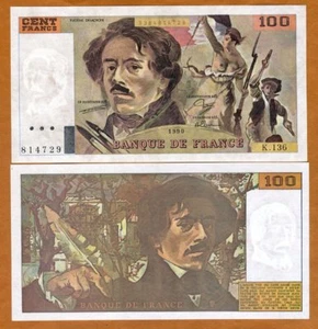 Frankreich, 100 Francs, 1990, P-154e, Vor-Euro, UNC Marianne, Delacroix - Bild 1 von 1