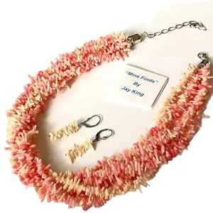 Vtg Jay King Pink Angel Skin Coral Sterling Silver Necklace Earring Boxed Set - Picture 1 of 24