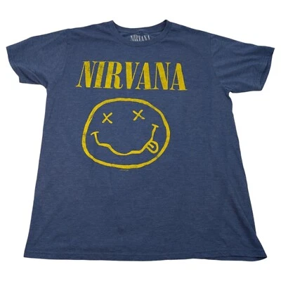 Camiseta Nirvana XX Eye Smiley Face Logo Gráfico Talla L Azul Amarillo Kurt Cobain Foto 1 de 4