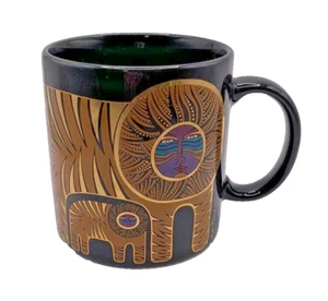 Vintage Laurel Burch Black Ceramic Coffee Mug/ Gold Lions/ Turquoise/ Black - Picture 1 of 8