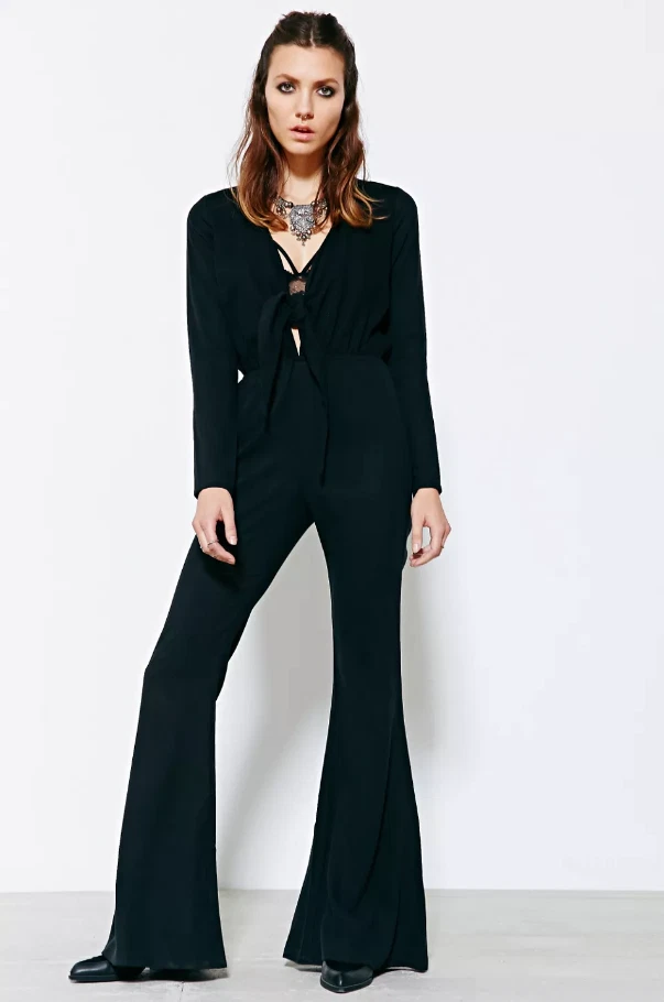 STONE COLD FOX Stardust Plunge Flare Leg Jumpsuit in Black Size 1/SMALL - Image 1 of 4