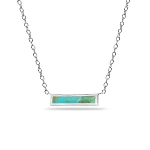 Polished Simulated Turquoise Minimalist Dainty Sterling Silver Thin Bar Necklace - Picture 1 of 3