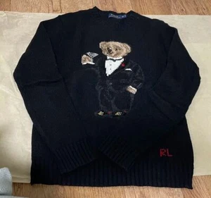 Polo Ralph Lauren Martini Tuxedo Bear Knit Sweater Black XS jp - Picture 1 of 6
