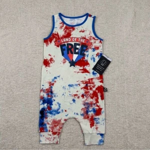 Rags to Raches Boys Romper 18-24M White Multi Tie Dye Patriotic Stretch Tank - Picture 1 of 8