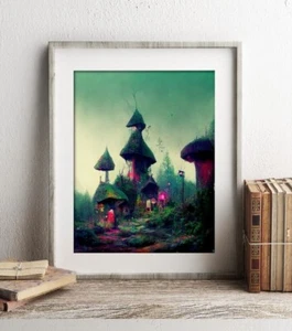 Insegna Stampa Wall Art 'Abitazione Forestale' Opera d'Arte Originale Generata A.I - Foto 1 di 4