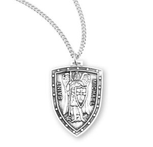 Saint Michael Archangel Sterling Silver Medal .0.9" + 18" Chain (S162118)