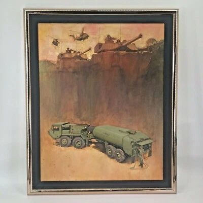 Gran pintura al óleo original Oshkosh camión militar Marines de Estados Unidos USMC patriótico Foto 1 de 4