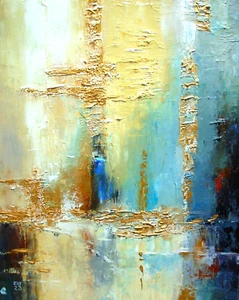Reflection Abstract Original Painting Canvas Urban Cityscape 2 Wall Art 16x20 in - Picture 1 of 2