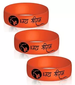 Orange Color Adjustable Hindu God Lord Jai Shri Ram Bracelet ( PACK OF 3 ) - Picture 1 of 3