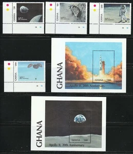 Ghana 1989 MNH Sc 1158-1163 Mi 1328-1331+Blocks 149-150 Apollo 11 NASA mission** - Picture 1 of 2