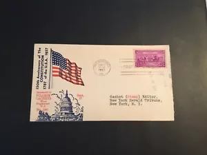 FDC 1937 #978 1st PILGRIM 150th Anniversary Of The CONSTITUTION Cachet 3 Cent - Picture 1 of 2