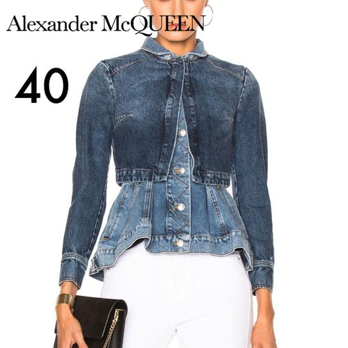 Alexander McQueen Giacca Donna Peplum Denim G Jean Designer Capispalla
