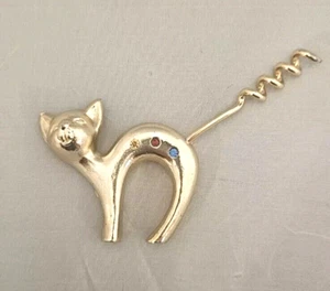 Sacacorchos vintage de latón para gato con 3 inserciones de pedrería/cristales multicolores - Imagen 1 de 3