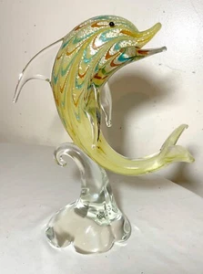 vintage hand blown Murano Italian art studio glass dolphin sculpture statue gold - Picture 1 of 14