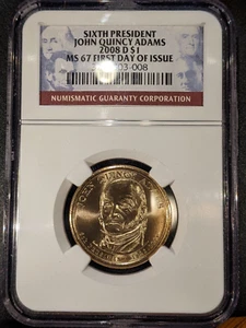 2008-d NGC ms67 John Quincy Adams Presidential Dollar FDI First Day of Issue - Picture 1 of 4