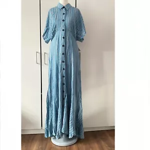 Free People Blue Stripe Rowan Maxi Dress Size S Small Viscose Relaxed Buttons - Picture 1 of 9