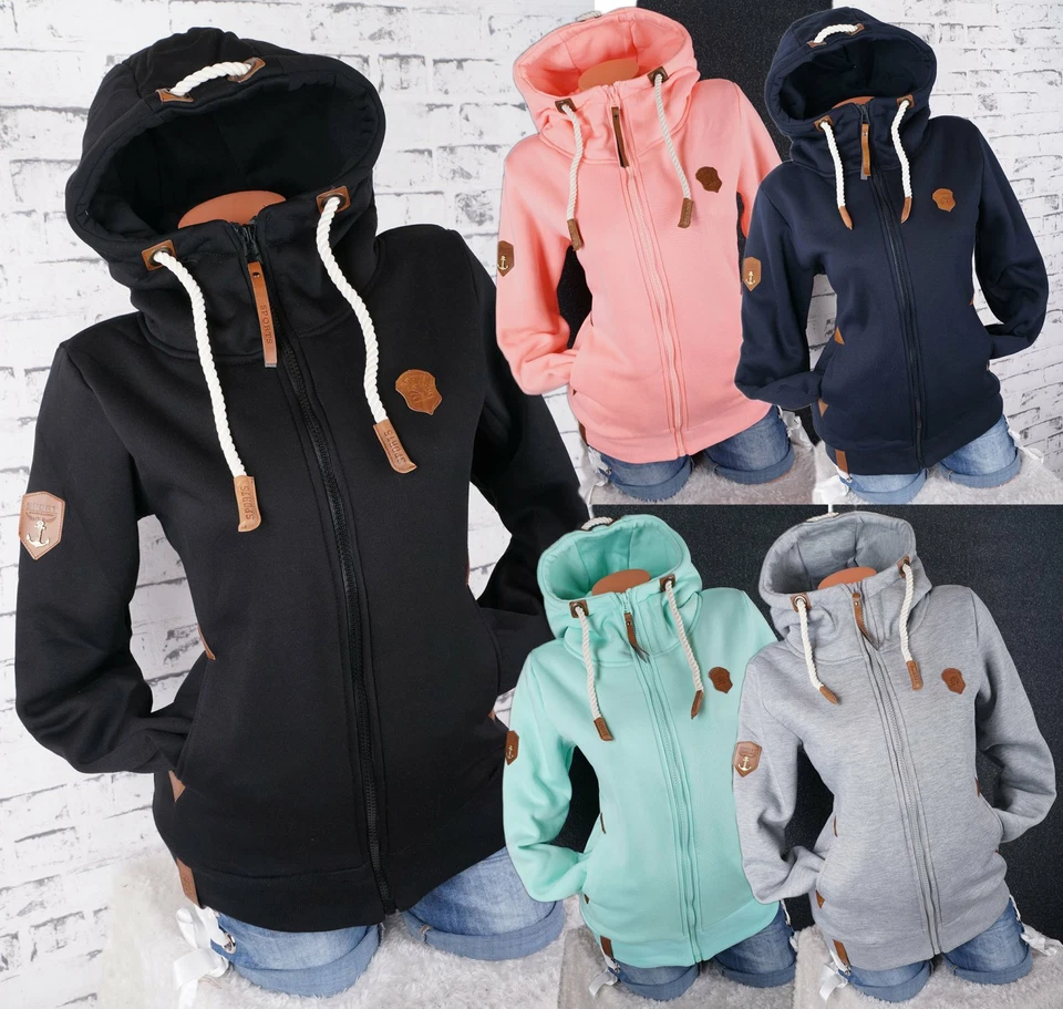 Damen Sweat Jacke Kapuze Hoodie Fleece gefüttert Übergangsjacke UNI S- 7XL - Bild 1 von 4