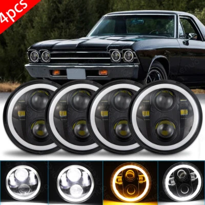 4PCS Black 5 3/4 5.75" Round LED Headlights Headlamp Hi/Lo Beam DRL Turn Signal - Image 1 of 4