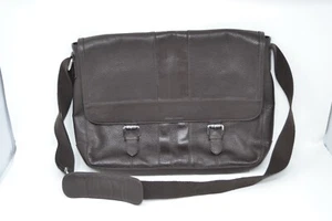 Cole Haan Messenger Bag Mens Brown Grain Leather Zipper Pockets Adjustable Strap - Picture 1 of 9