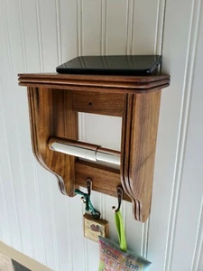 TOILET PAPER HOLDER SOLID WOOD WALNUT OIL FINISH PHONE BABY WIPES SHELF - Picture 1 of 12