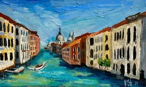 Italien Venedig ORIGINAL Ölgemälde Gondel Kunst Stadtbild Gemälde strukturiert - Bild 1 von 8