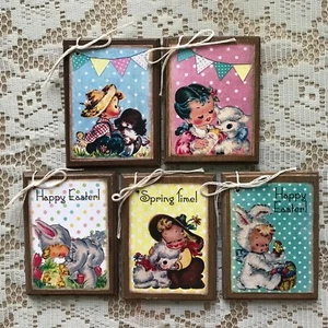 **NEW DESIGN** 5 Handcrafted Easter Ornaments / Easter & Spring Hang Tags SET1G - Picture 1 of 5