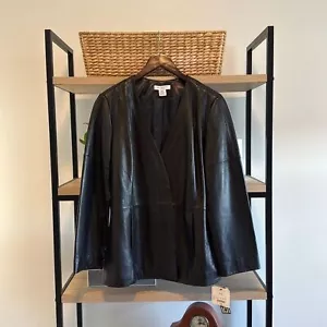 Giacca in pelle Liz Claiborne burro morbida a scatto nuova con etichette con tasche, Petite XL - Foto 1 di 9