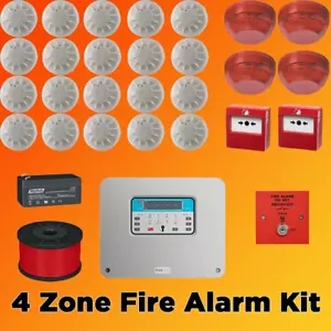 Supply & Fit FireClass Wired 4 Zone Fire Alarm Kit w/ 20 Detectors & 4 Sounders - Picture 1 of 1