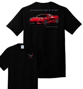 Black T-Shirt w/ Torch Red Chevy C8 Corvette - Picture 1 of 4