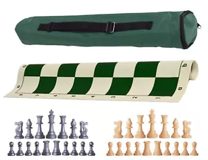 Juego de ajedrez de peso único Green Archer - bolsa de tablero con piezas de plata y naturales - Imagen 1 de 5