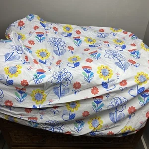 1 Sheet Company Kids Contemporary Floral Full Fitted Cotton Blue Red Yellow READ - Picture 1 of 9