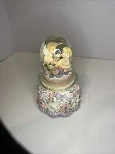 musical snow globe Plays “our Love”. With Angels And Flowers And BowWorks Good - Picture 1 of 9