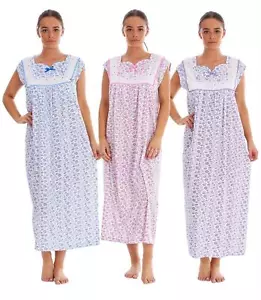 Women Sleeveless Nightwear Floral Print 100% Cotton Long Nightdress M to XXXL - Picture 1 of 15
