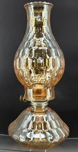 Lámpara de aceite óptica hexagonal de vidrio Jeanette de colección naranja carnaval depresión 1930 iridiscente - Imagen 1 de 8