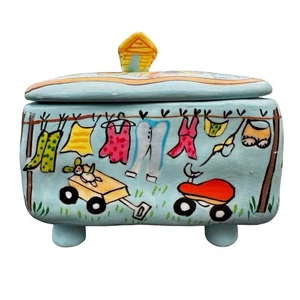 EMPRESS ARTS Blue Ceramic Trinket Box 3”x3” THERE IS NO PLACE LIKE HOME Lidded - Picture 1 of 9