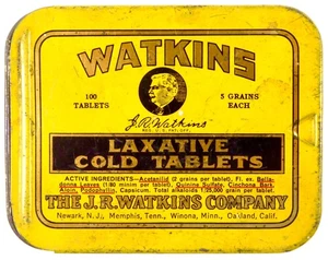Vintage Watkins Laxative Tablet Tin Container Early 1900 Belladonna Quinine - Picture 1 of 8