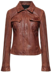 Handgefertigte braune Motorrad-Lederjacke im Used-Look für Damen - Bild 1 von 4