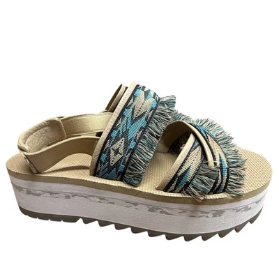 Sandalias de Plataforma Ceres Forma Plana Teva en Doble Doble Diamante Talla 9 Boho Azteca Foto 1 de 4