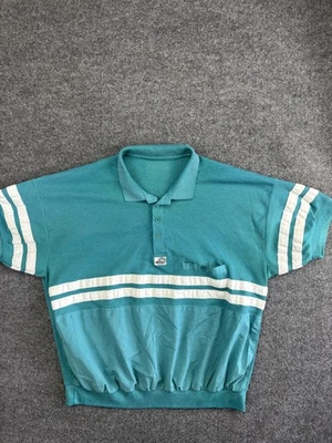 Camisa polo retro vintage Huk A-Poo para hombre L verde azulado blanco a rayas manga corta años 80 Foto 1 de 4