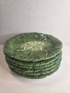 Set Of 6 Rare Vintage 70s Green Pottery Cabbage Leaf Italian Plate By VIETRI  - Afbeelding 1 van 11