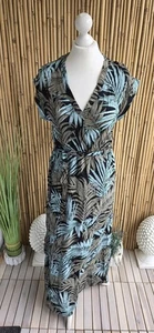 H&M Hübsches langes Kleid Gr.36 tailliert schwarz grün Palmenmuster wNeu - Bild 1 von 7