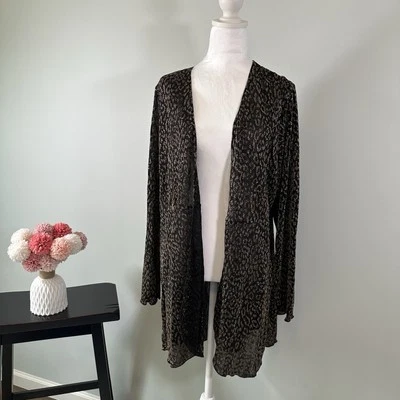 Chico's Travelers Collection 3 Negro Dorado Abierto Leopardo Boho Cárdigan Plumero Foto 1 de 4