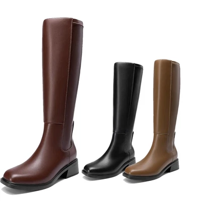 Botas de montar de tacón bajo hasta la rodilla para mujer con punta cuadrada y cremallera lateral Foto 1 de 2