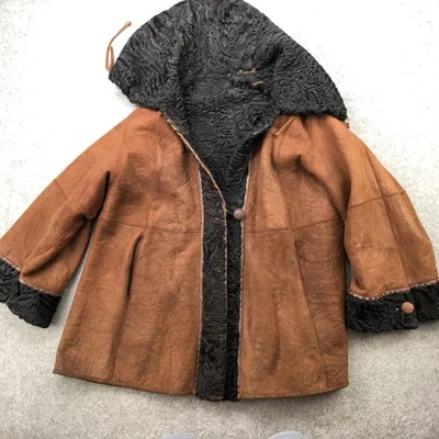 Chaqueta de piel de oveja vintage para mujer 2XL marrón con capucha forrada abrigo personalizado Foto 1 de 4
