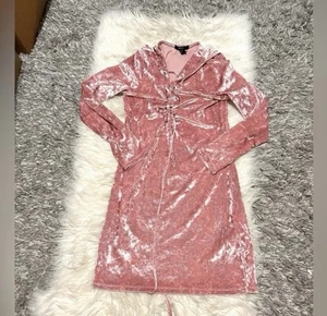 Rosa Samt Schnürkleid Größe:L Passform M - Bild 1 von 3