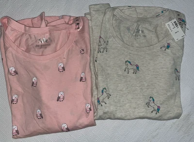 Vtg NWT (2) Girls Justice Sz 20 XL  L/S  T-Shirt Shirts Owl Unicorn Pink Gray - Image 1 of 4