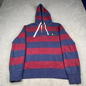 Vintage Polo Ralph Lauren Rugby Hoodie Mens Medium Red Striped Waffle Knit Hood - Picture 1 of 12
