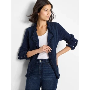 Nic + Zoe FRINGE MIX KNIT JACKET blu navy PICCOLO - Foto 1 di 8