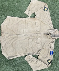 Vintage WWII Korean War US Army Khaki Shirt 8th Infantry Air Forces Patches L - Picture 1 of 7